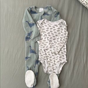 Gerber Dinosaur Print Kids One Piece - Green and Gray